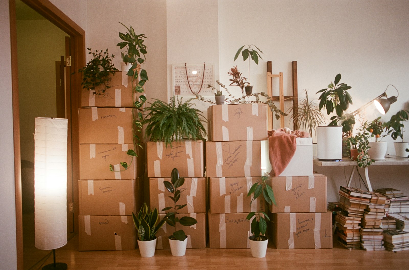Lege kamer met verhuisdozen tijdens een woningontruiming