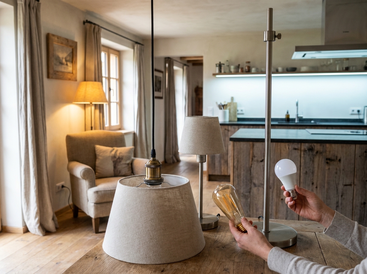 lampfittingen-lichtkleur-welke-lamp-welke-ruimte Verschillende ledlampen met E27, E14 en GU10 fitting naast elkaar op een tafel