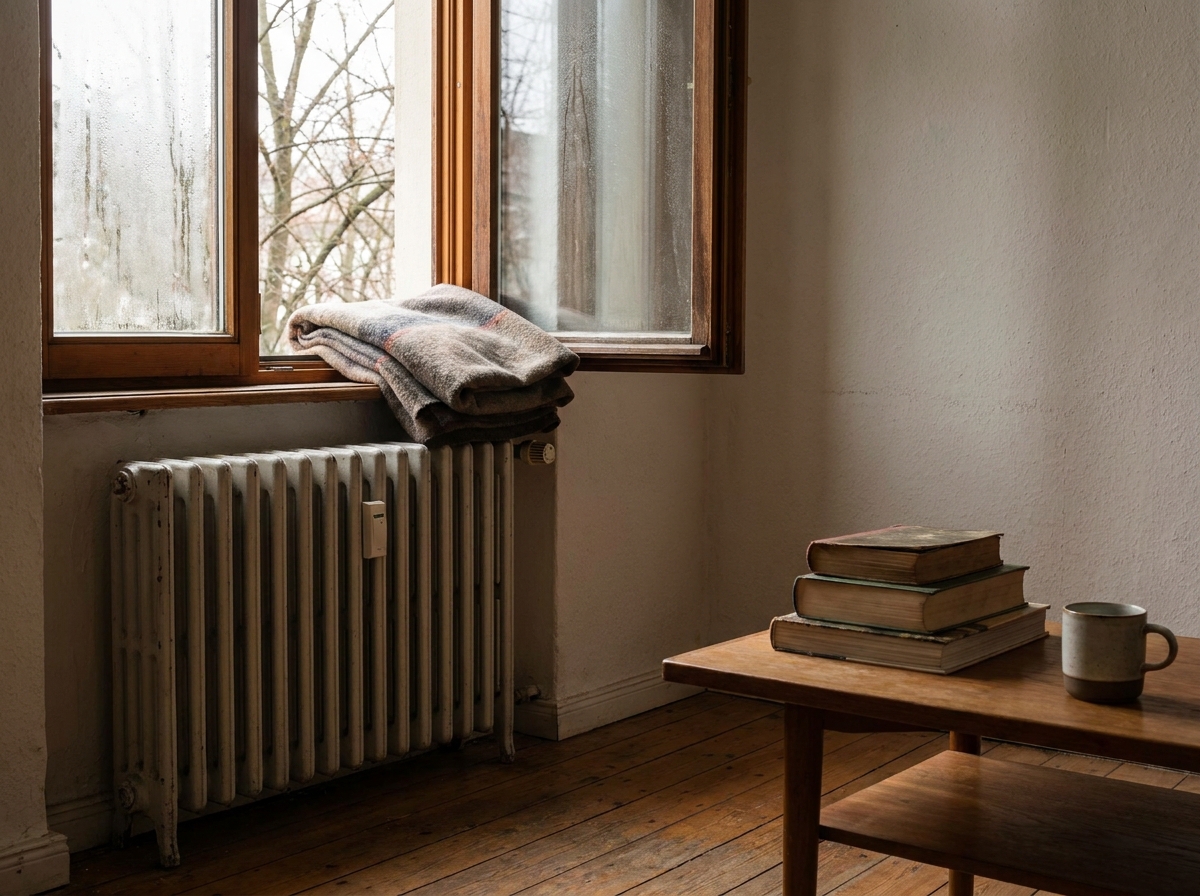 Ventilatierooster boven een raam in een woonkamer op een koude ochtend